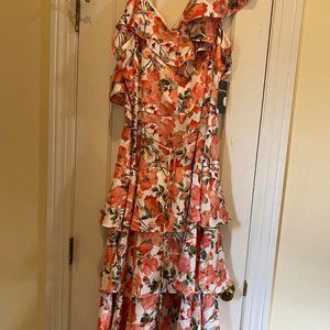 NWT Maison Tara  Coral Off Shoulder MIDI Dress. Size 20W